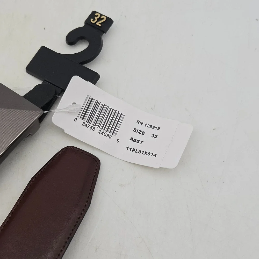 Structure Belt Brown Faux Leather Mens 32 Nickel Gunmetal Buckle‎ New